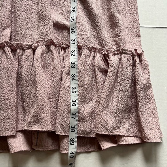 Calvin Klein Dusty Blush Pink Ruffle Sleeve V Neck Crinkle Smock Dress Size 10 - Picture 10 of 10